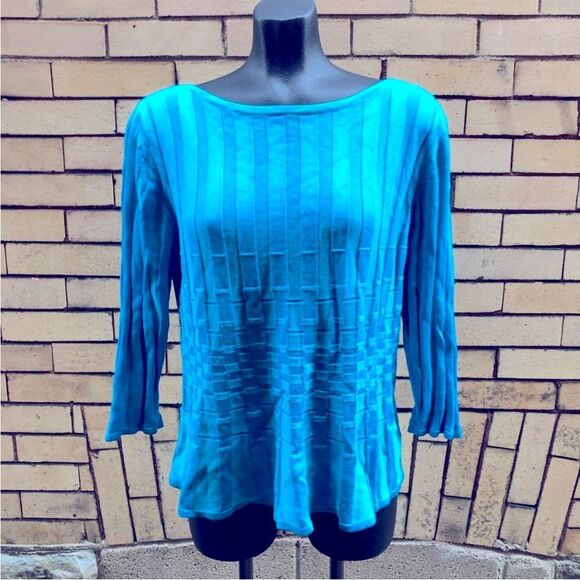 St. John 3/4 sleeve blue wool and viscose top sz. L - Picture 1 of 6